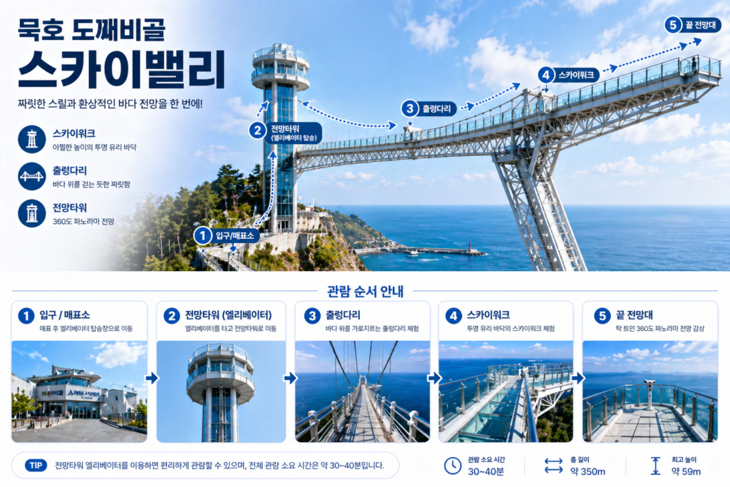 묵호 도째비골 스카이밸리의 복합적인 구조와 관람 순서를 보여주는 이미지